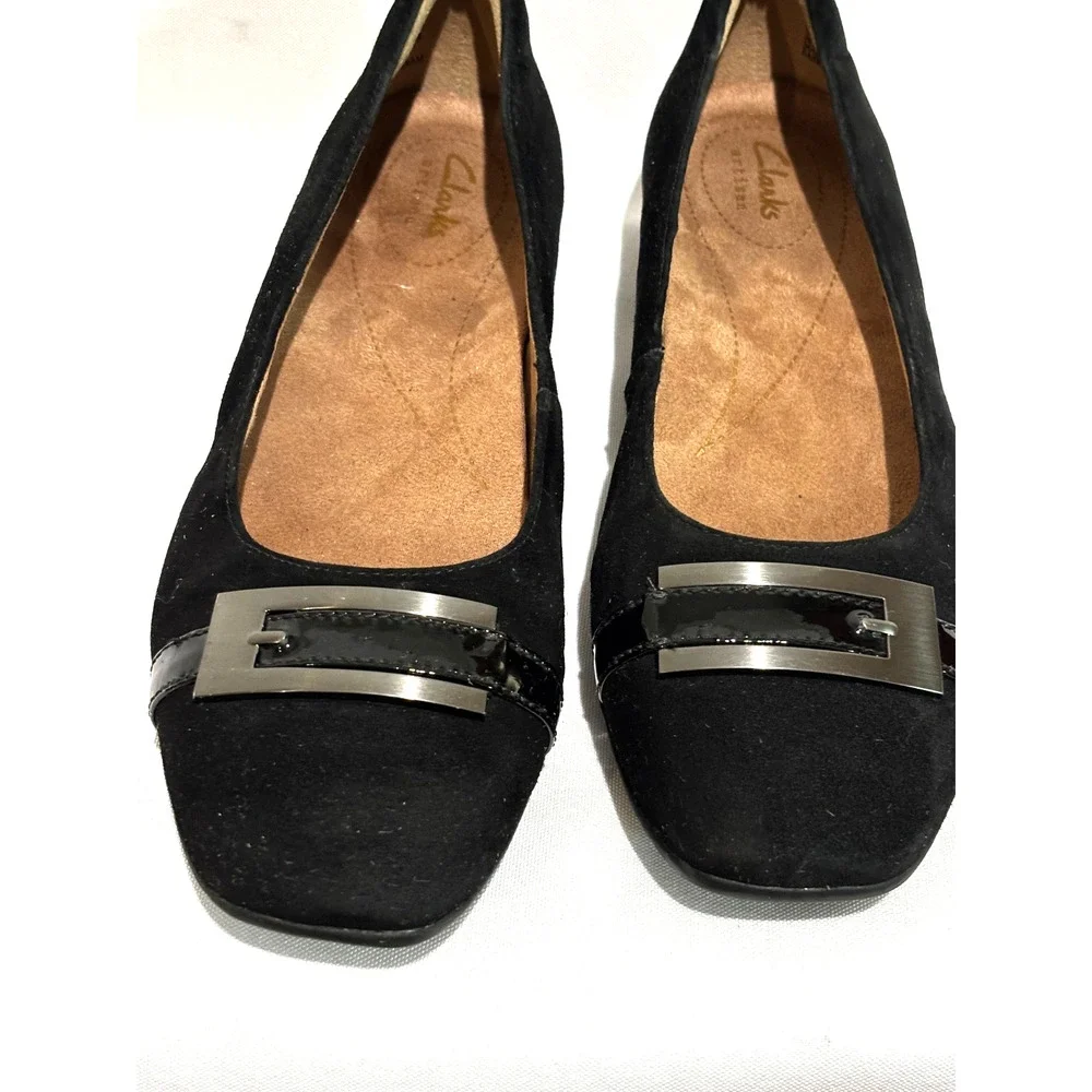 Clarks Artisan Black Ballet Flat Women Suede Leather shoes sz 9 Career‎ capsule